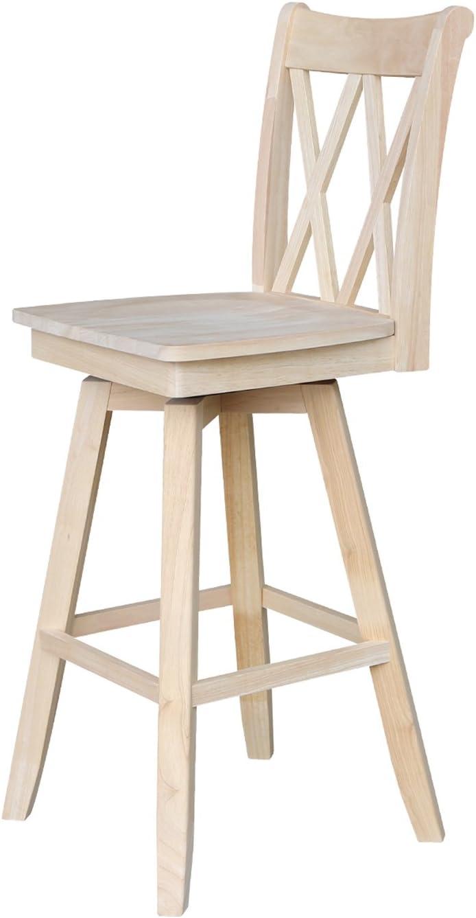 Brown Wood Swivel Bar Height Stool with Double X Back