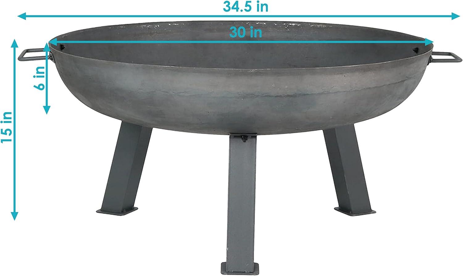 SunnyDaze Decor Union Round Wood-Burning Steel Finish Cast Iron Outdoor Raised Fire Pit Bowl