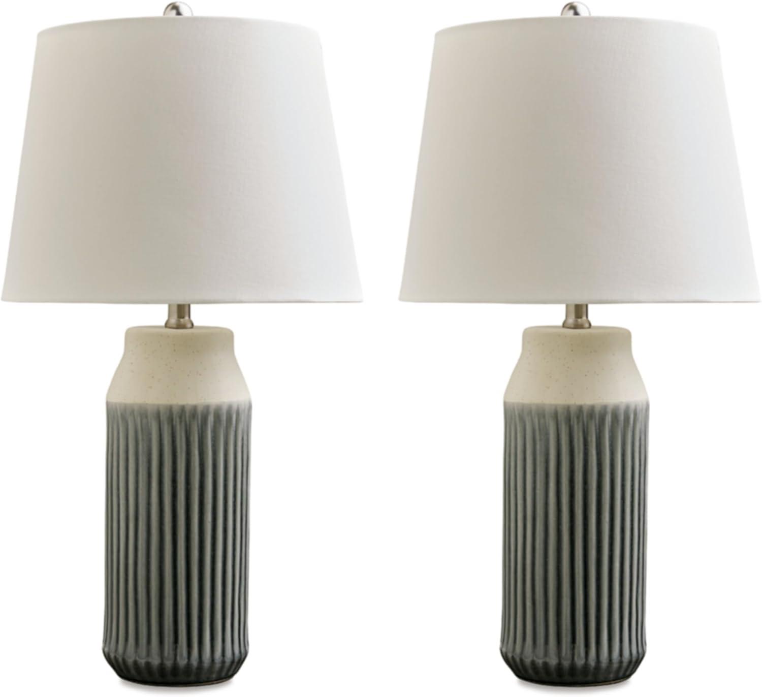 Set of 2 Blue Ceramic Table Lamps with Fabric Shade