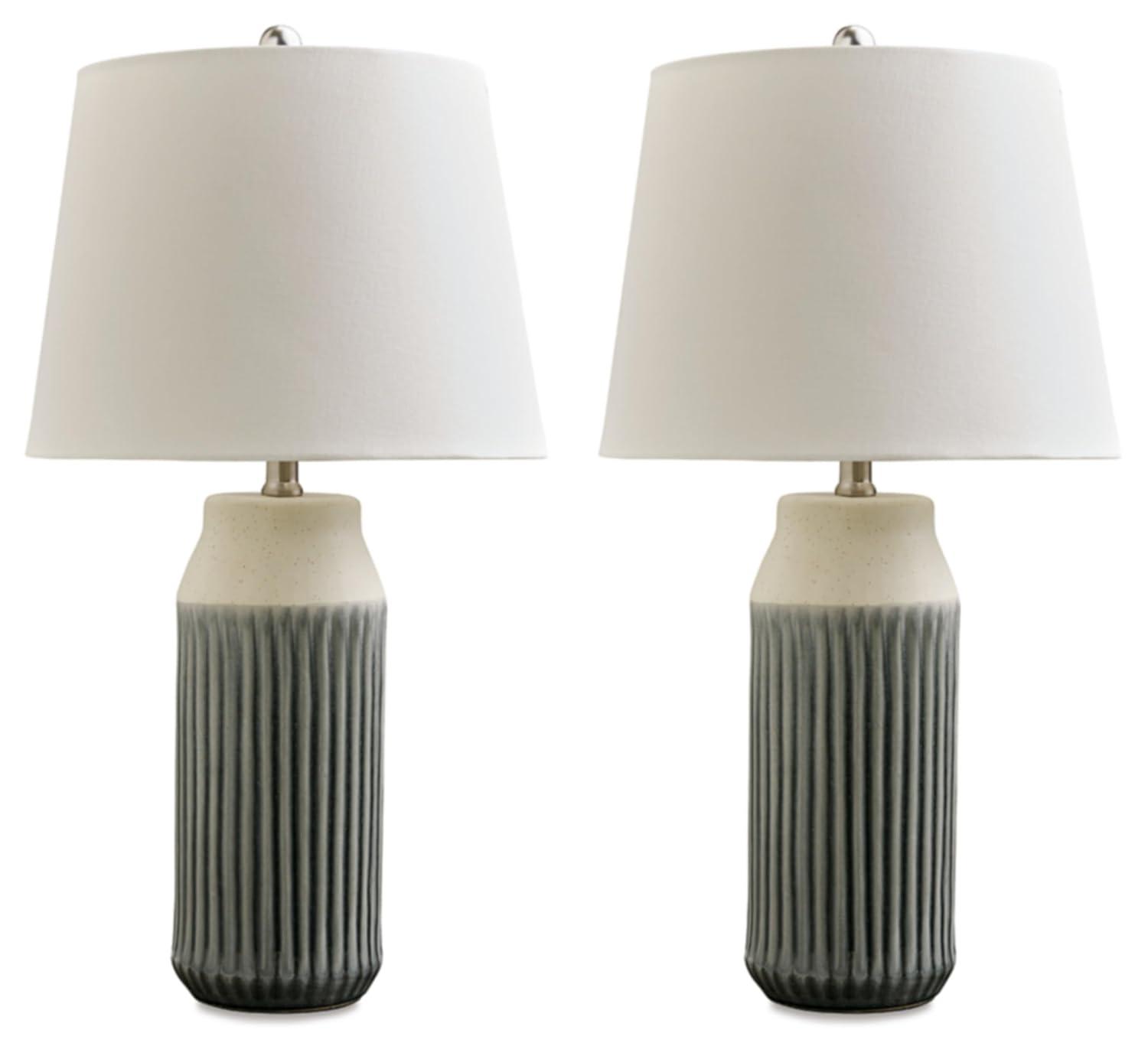 Signature Design by Ashley Afener Contemporary 25.75" Ceramic Table Lamp, Set of 2, Blue & Beige