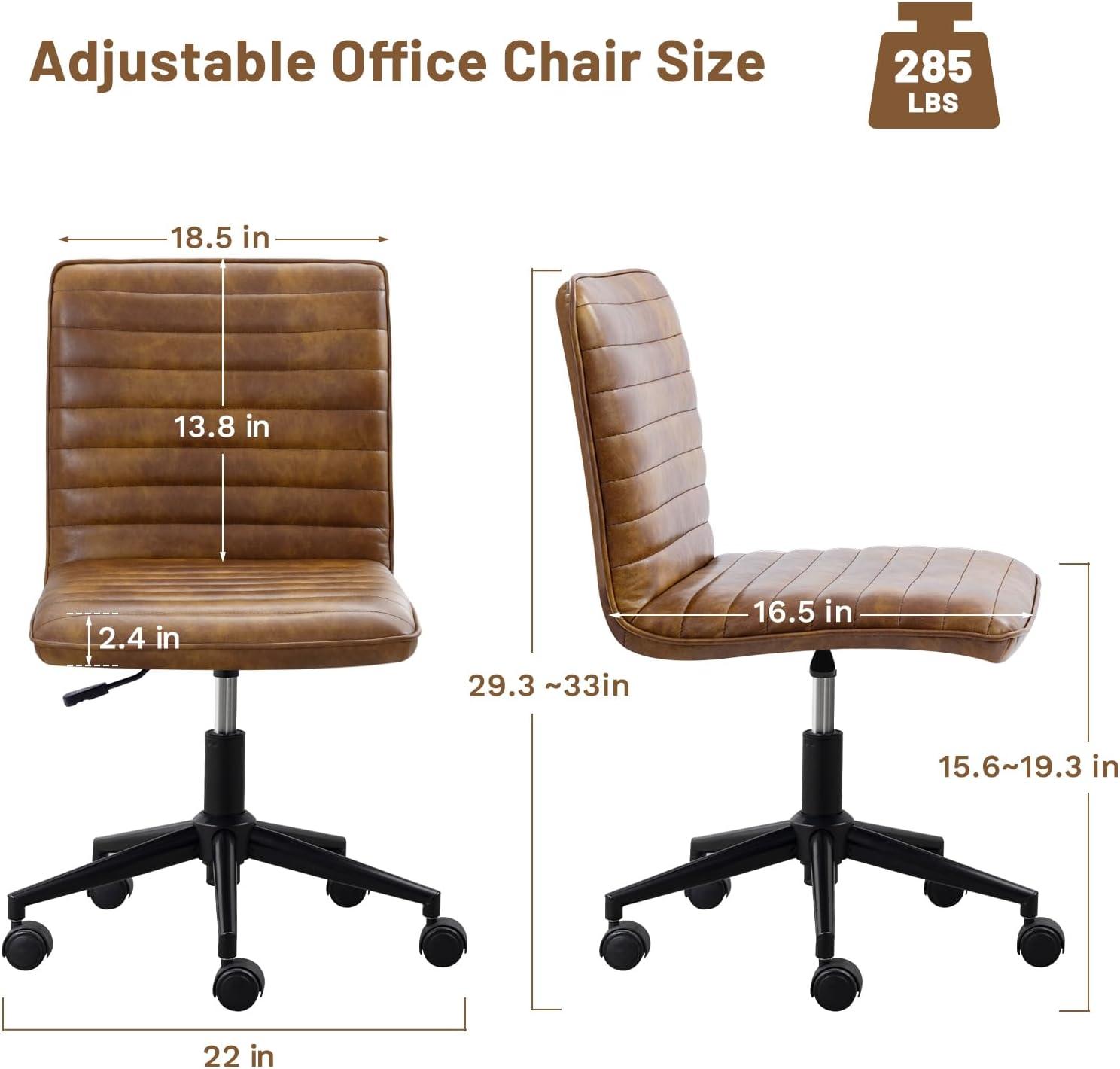 Dustyellow Leather Armless Swivel Task Chair with Black Base