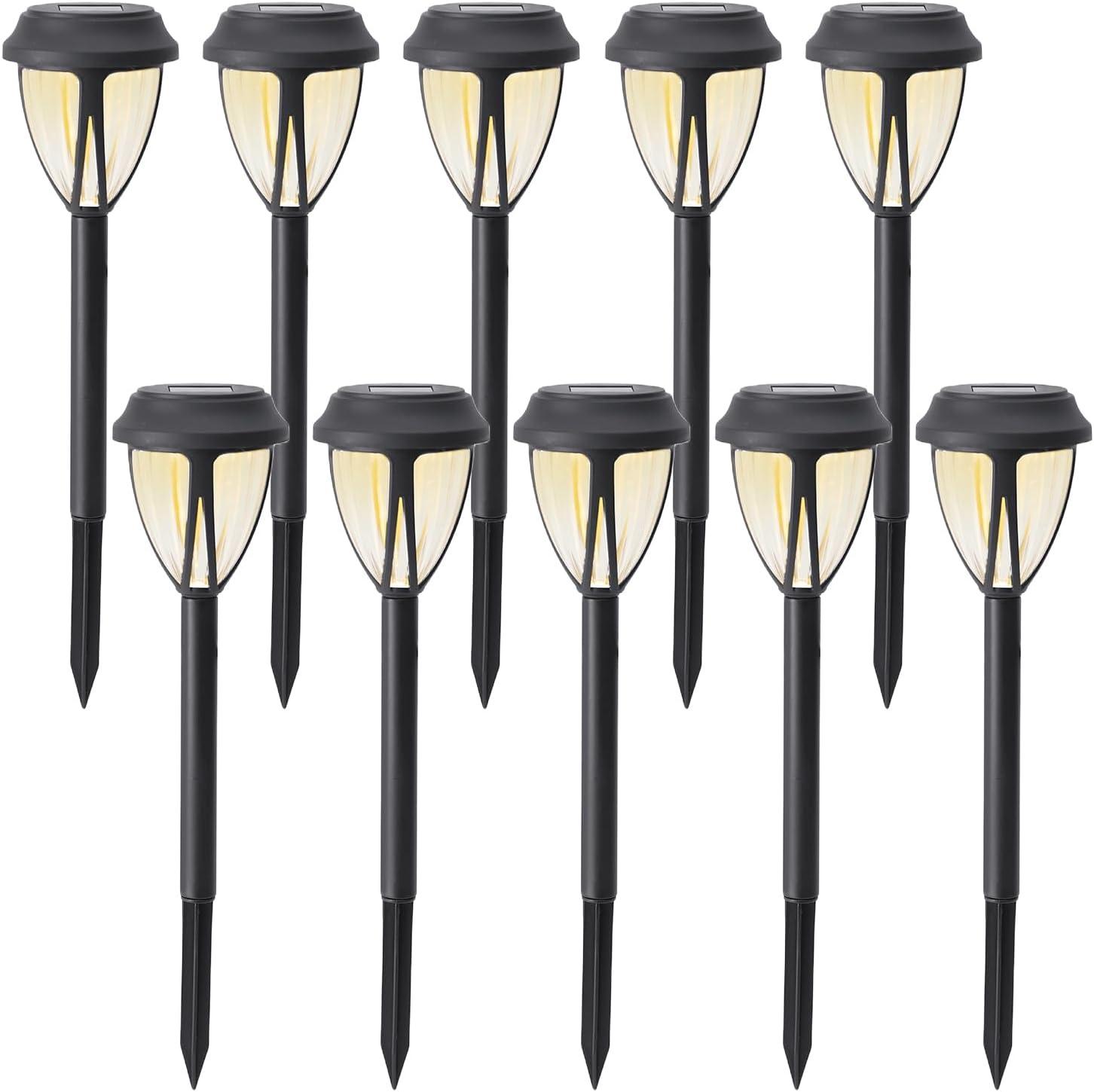 Black Solar LED Pathway Lights with Warm White Glow, 10-Pack