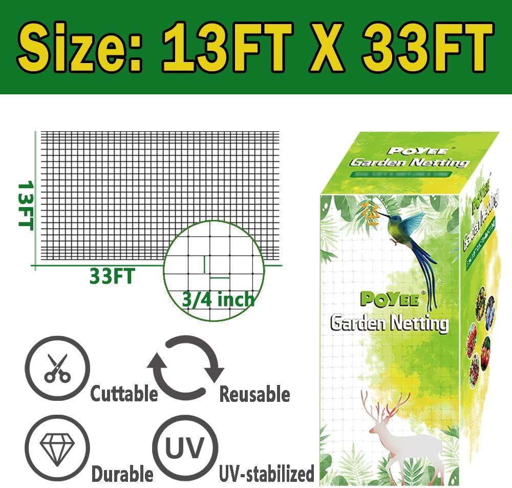 Bird Netting, 13x33FT Garden Netting for Fruit Trees Plants Strawberry Blueberry Bush Protection Anti Birds, Deers, Squirrels and Other Animals