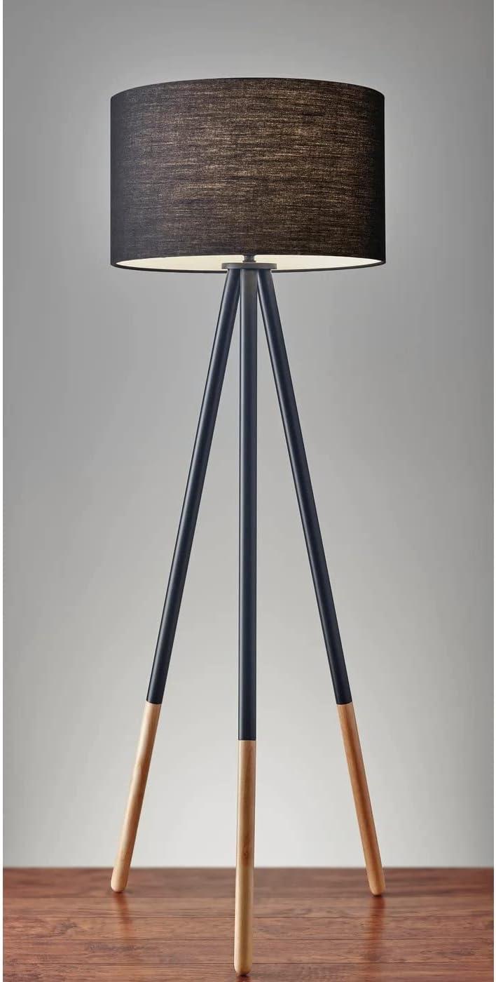 60.25" 3-way Louise Floor Lamp Black - Adesso: Metal Legs, Linen Drum Shade, UL Listed