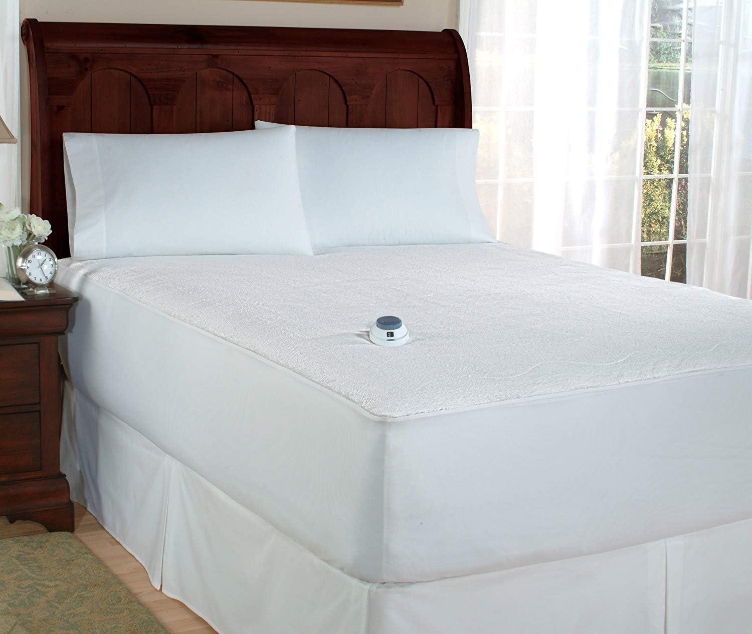 King Size White Micro-Plush Heated Mattress Pad