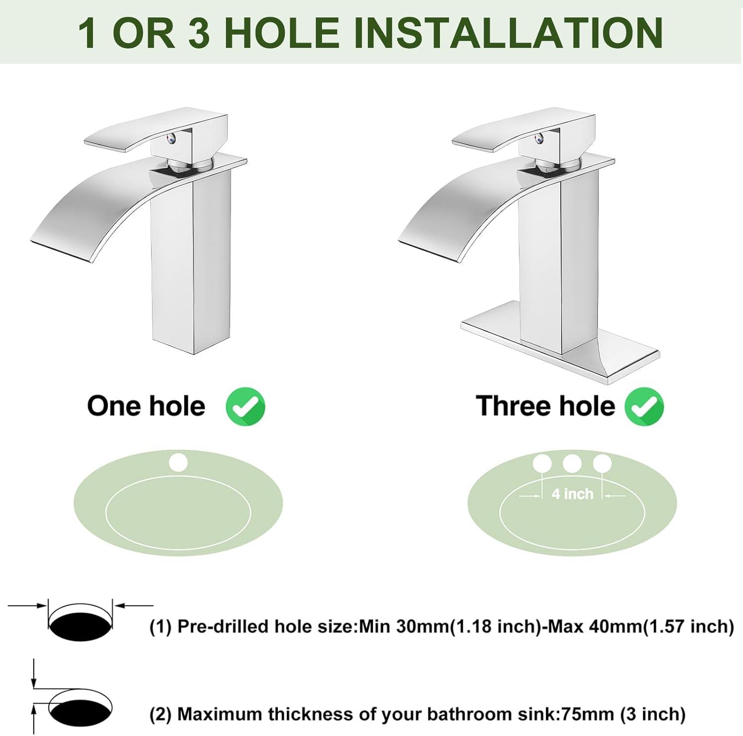 Midanya Waterfall Spout Bathroom Faucet Single Handle 1 Hole Bathroom Sink Faucet,Modern RV Lavatory Vanity Basin Tap with Water Hose,Short Body,Polish Chrome