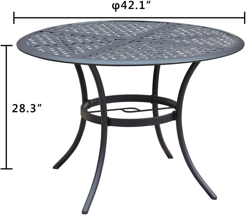 Black 42" Round Metal Outdoor Dining Table with Umbrella Hole