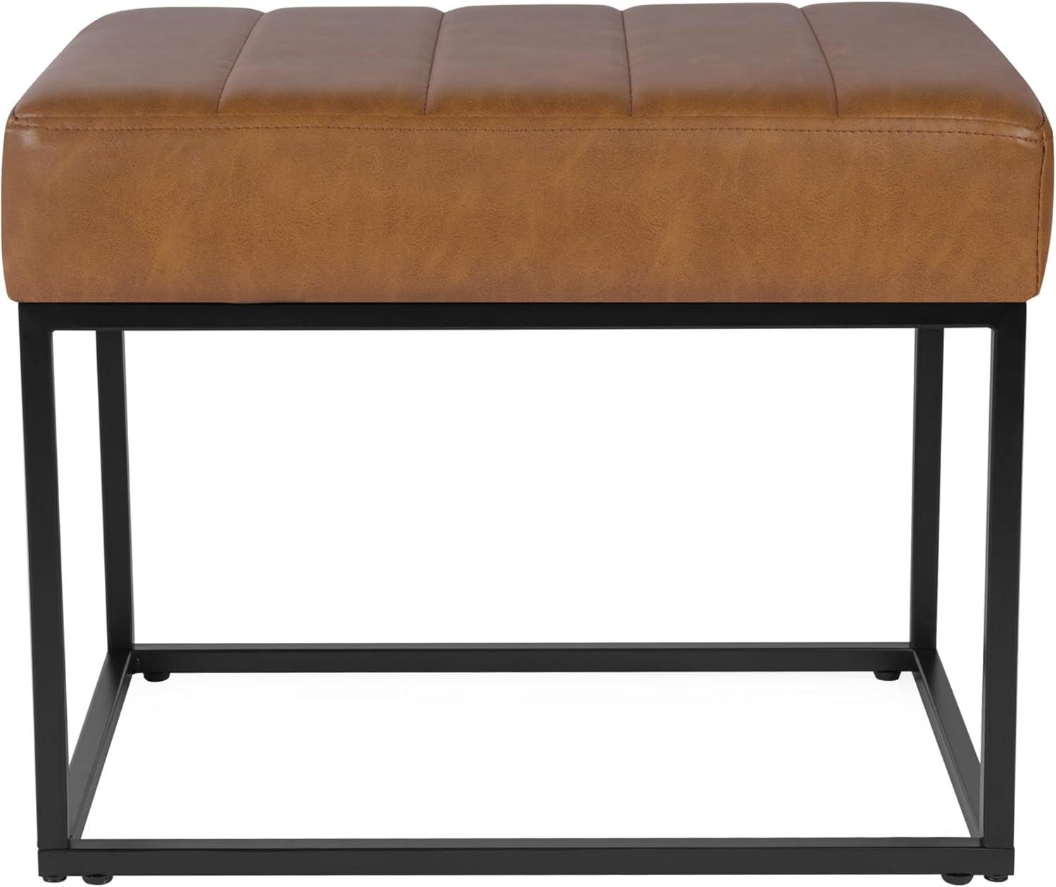 HomePop Theodore Channel Tufted Small Ottoman - Carmel Faux Leather