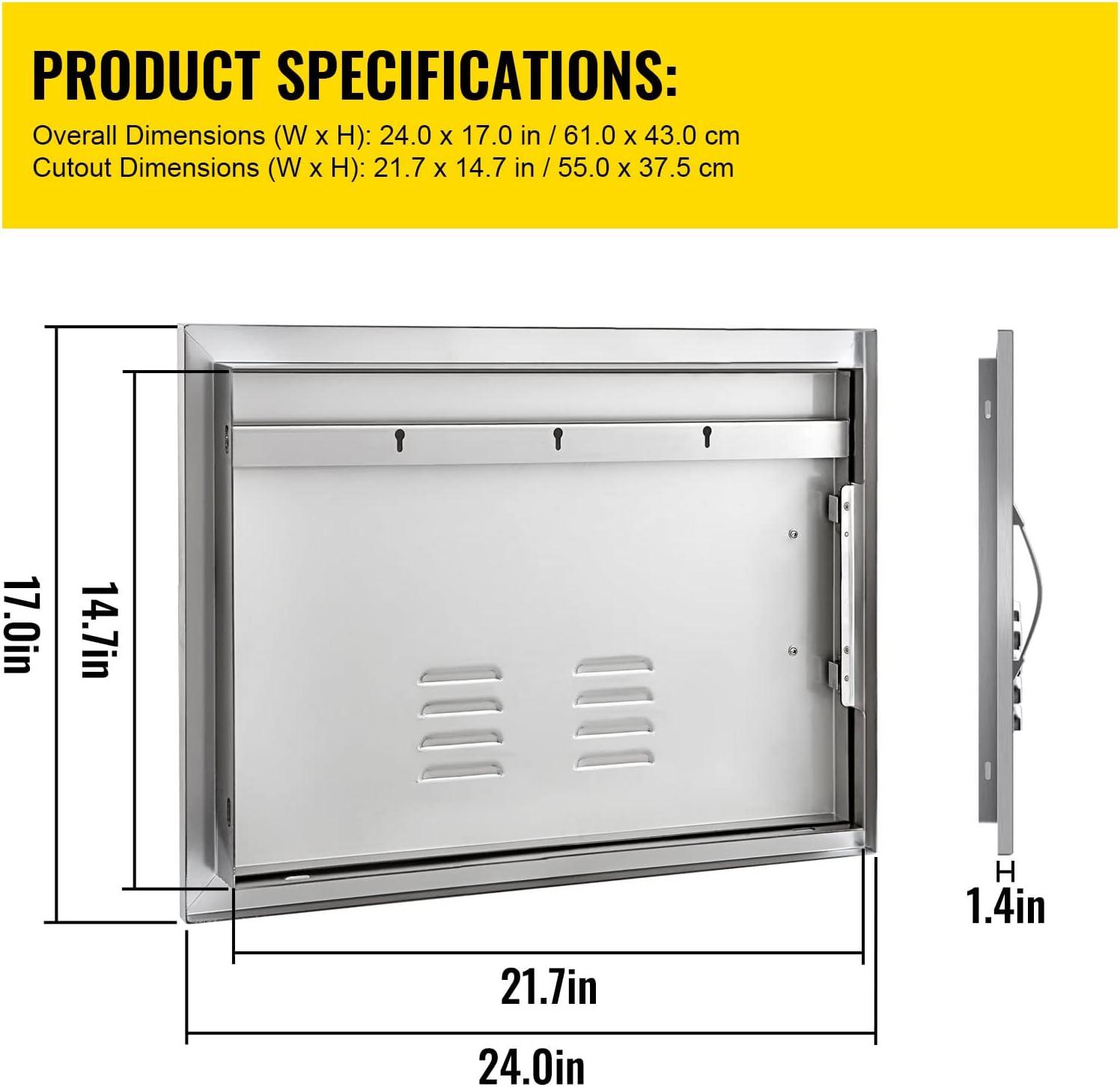24 in. W x 17 in. H Single Outdoor Kitchen Door BBQ Access Door Stainless Steel Flush Mount Door Wall Vertical Door