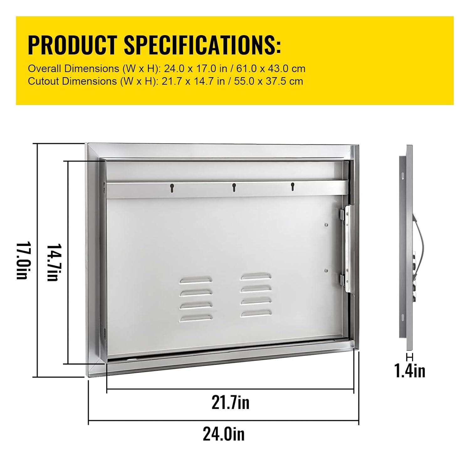 24 in. W x 17 in. H Single Outdoor Kitchen Door BBQ Access Door Stainless Steel Flush Mount Door Wall Vertical Door