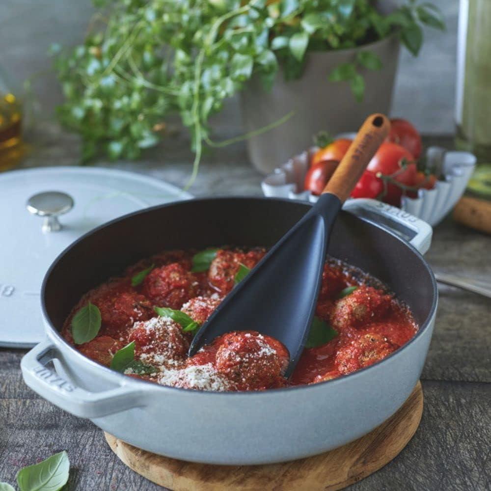 30cm Black Silicone and Acacia Wood Multipurpose Serving Spoon