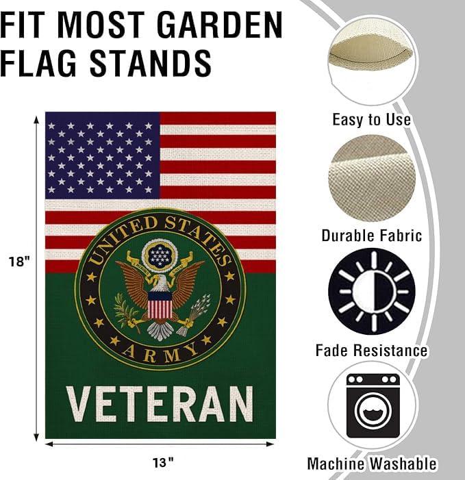 US Veteran Garden Flag Veteran's Day House Decor (13x18inch,Burlap,Double-Sided) Armed Forces United State Decoration American Military Memorabilia Remembrance Wall Home Yard Decor