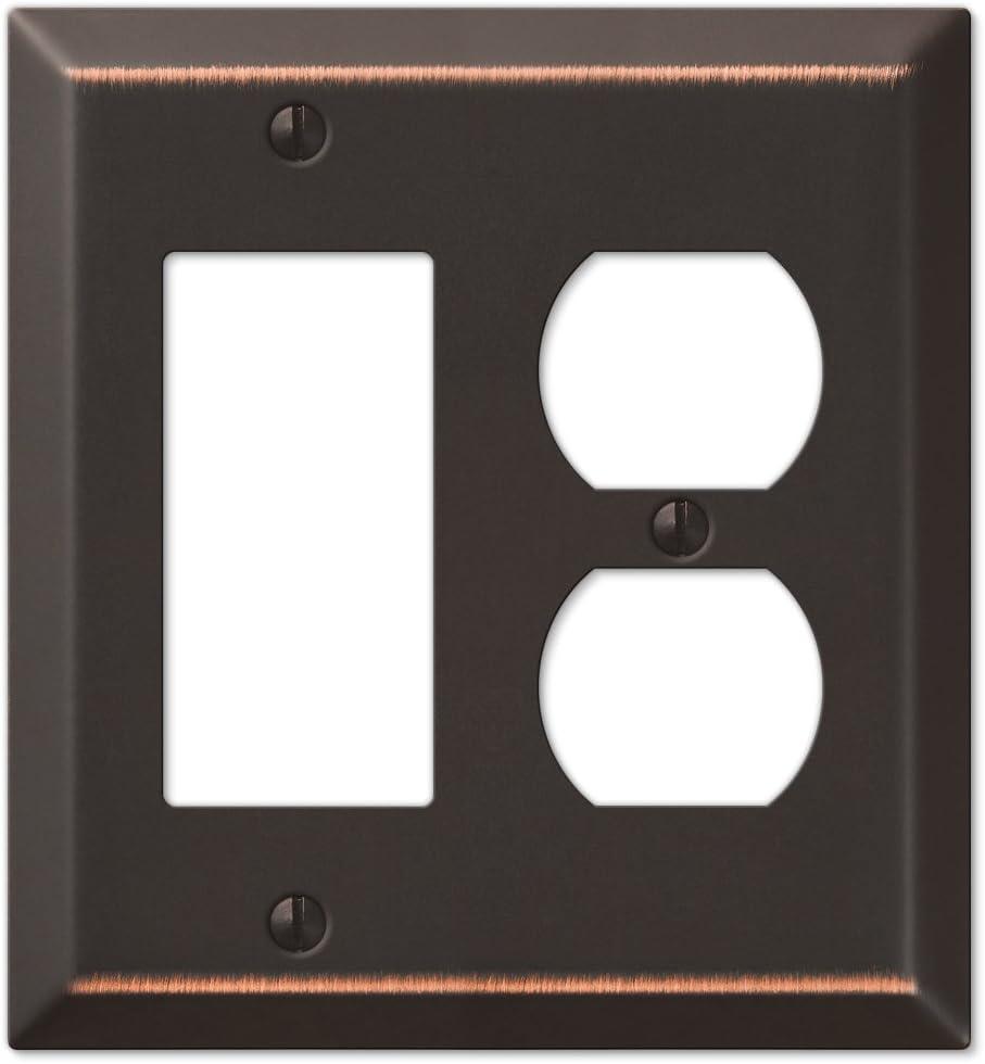 Aged Bronze Steel Single Rocker and Duplex Wallplate