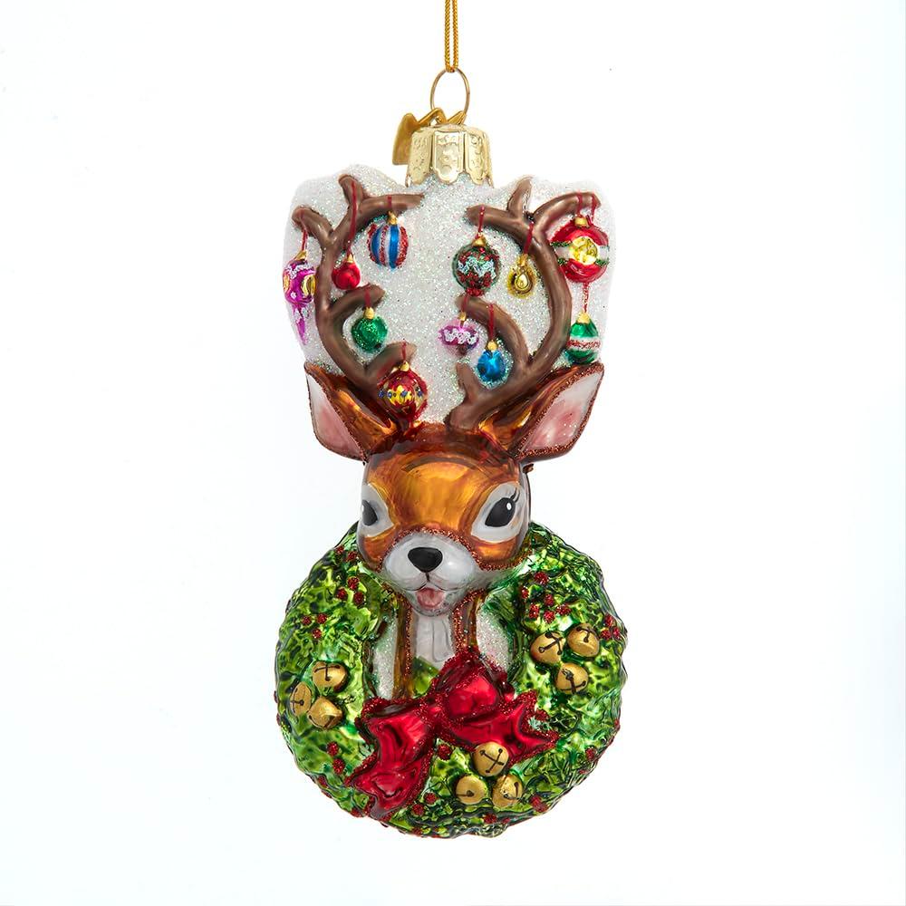 Kurt Adler Kurt Adler Noble Gems Glass Christmas Ornament, Traditional Deer with Wreath