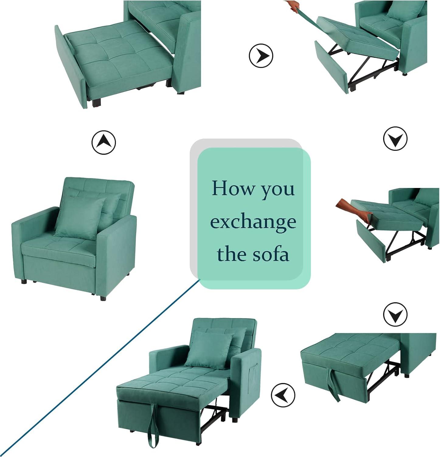 BETISEF Sofa Bed 3 in 1 Convertible Chair Bed Lounger Sleeper Chair Single Recliner for Small Space Adjustable Backrest
