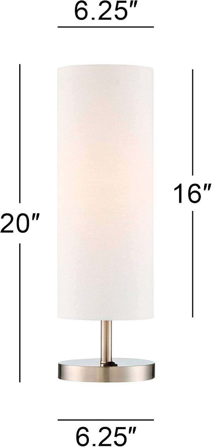 20" Brushed Nickel Table Lamp with White Fabric Shade and USB Port