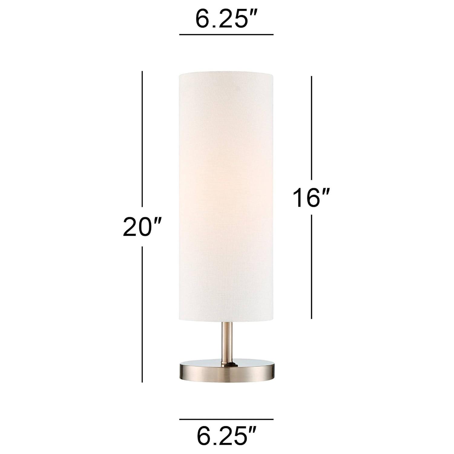 20" Brushed Nickel Table Lamp with White Fabric Shade and USB Port