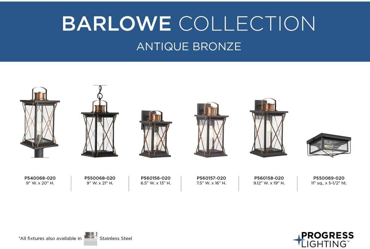 Progress Lighting Barlowe 2-Light Antique Bronze Farmhouse Outdoor Flush Mount Ceiling Light with Clear Seeded Glass