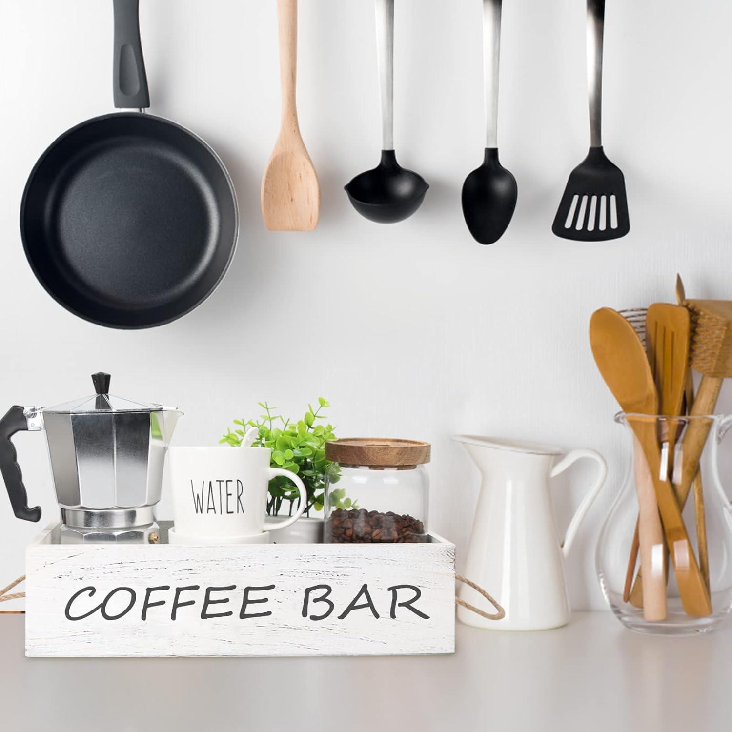 Coffee Station Organizer Wooden Coffee Bar Accessories Organizer for Countertop, Farmhouse Kcup Coffee Pod Holder Storage Basket Coffee Bar Organizer - White