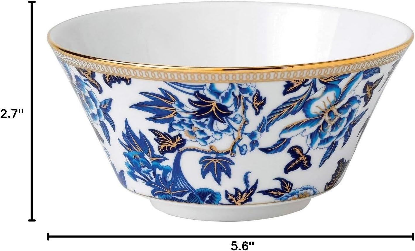 Blue Floral Ceramic Cereal Bowl with Gold Trim