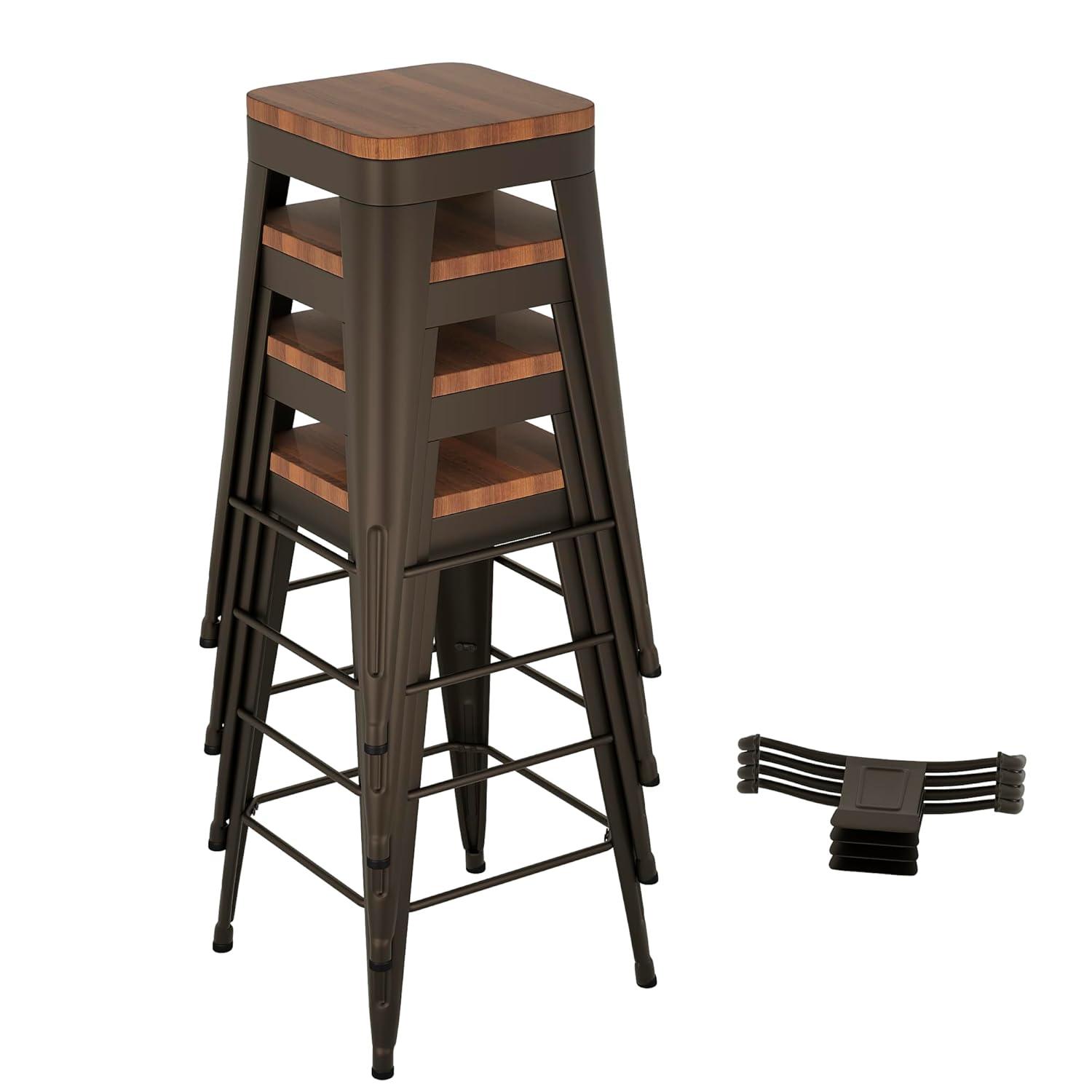 WENTMENT Metal Bar Stools Set of 4 Counter Height Rusty Barstools with Removable Back 30" Kitchen Bar Stools