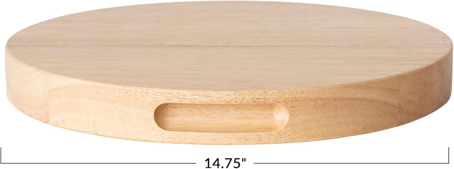 Natural Rubberwood Round Cheese and Cutting Board with Handles