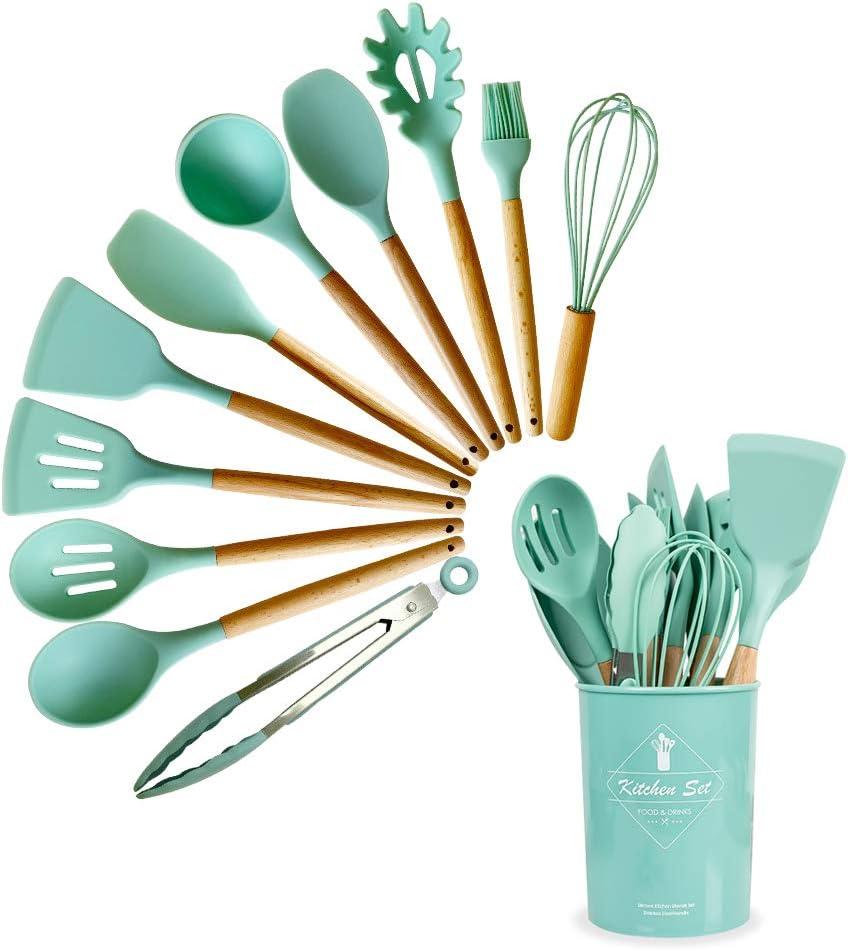 Lake Green Silicone and Wood 12-Piece Cooking Utensil Set