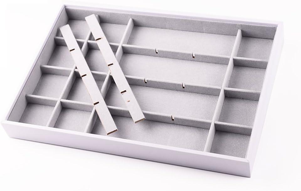 Coofanin Jewelry Box Jewelry Tray Stackable Display Drawer Showcase Organizer Storage Holder for Ring Earring Bracelet Gray Velvet 24 Grid (Grey )