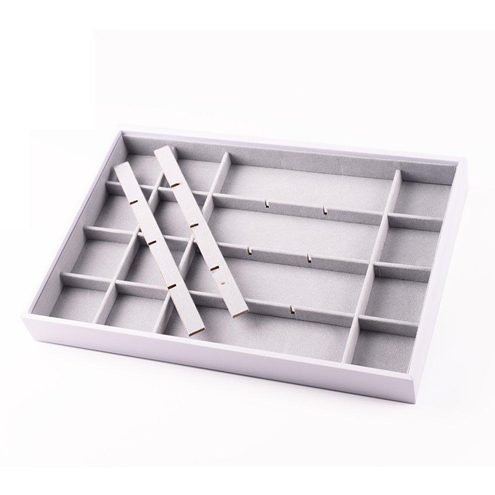 Coofanin Jewelry Box Jewelry Tray Stackable Display Drawer Showcase Organizer Storage Holder for Ring Earring Bracelet Gray Velvet 24 Grid (Grey )