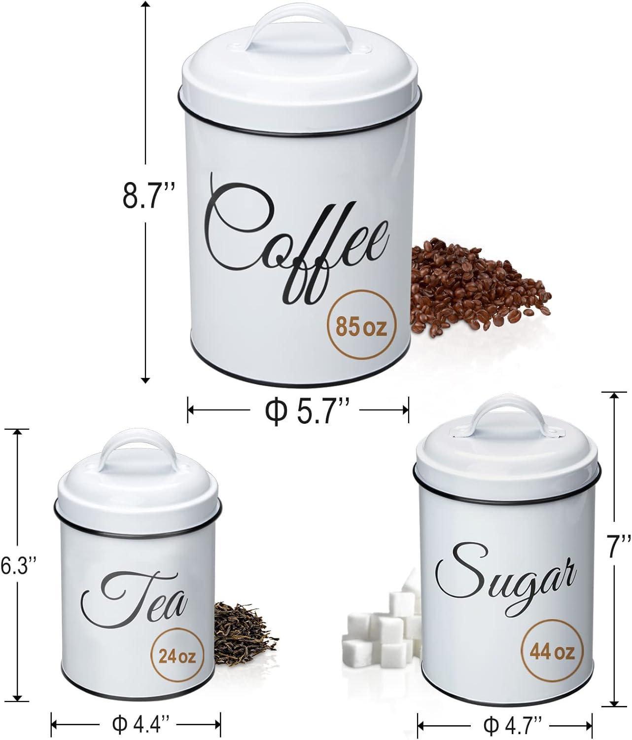 White Stainless Steel Stackable Coffee Tea Sugar Canisters Set