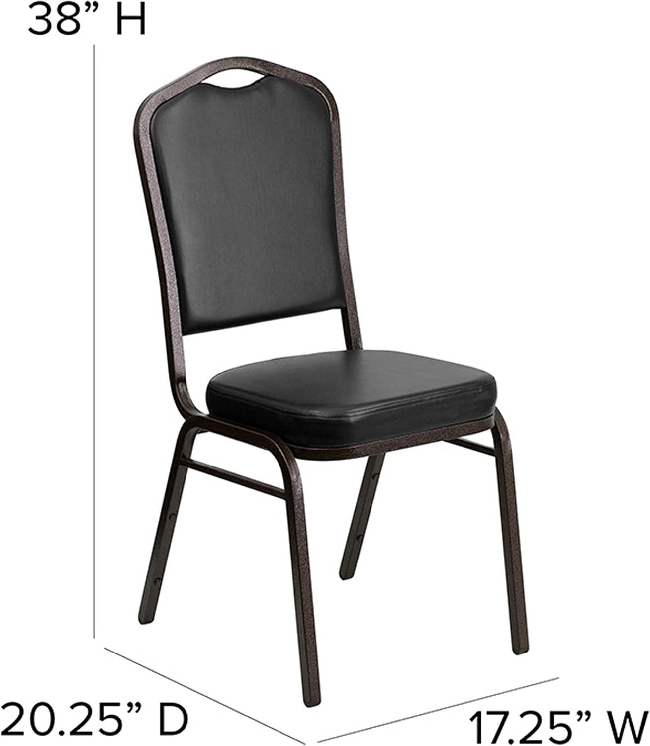 BizChair 4 Pack Crown Back Stacking Banquet Chair in Black Vinyl - Gold Vein Frame