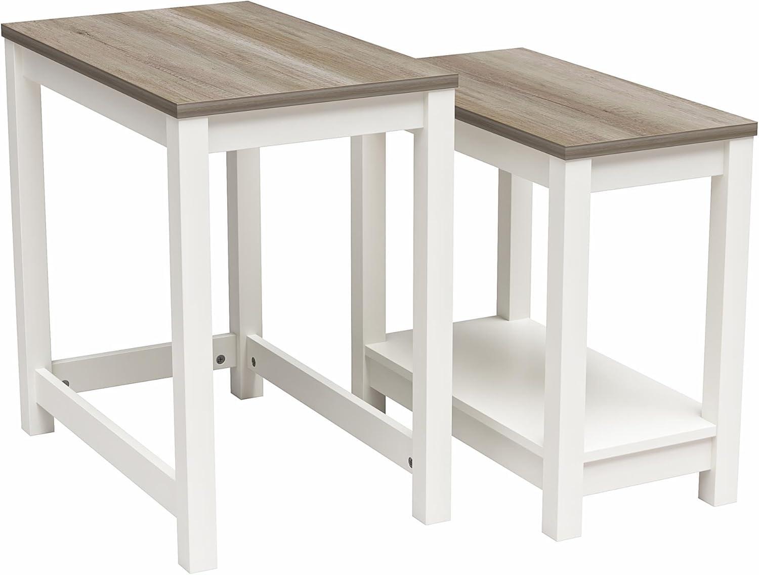 Chapel Hill Rustic Farmhouse Nesting Table 2-Piece Set, White with Brown Oak Top