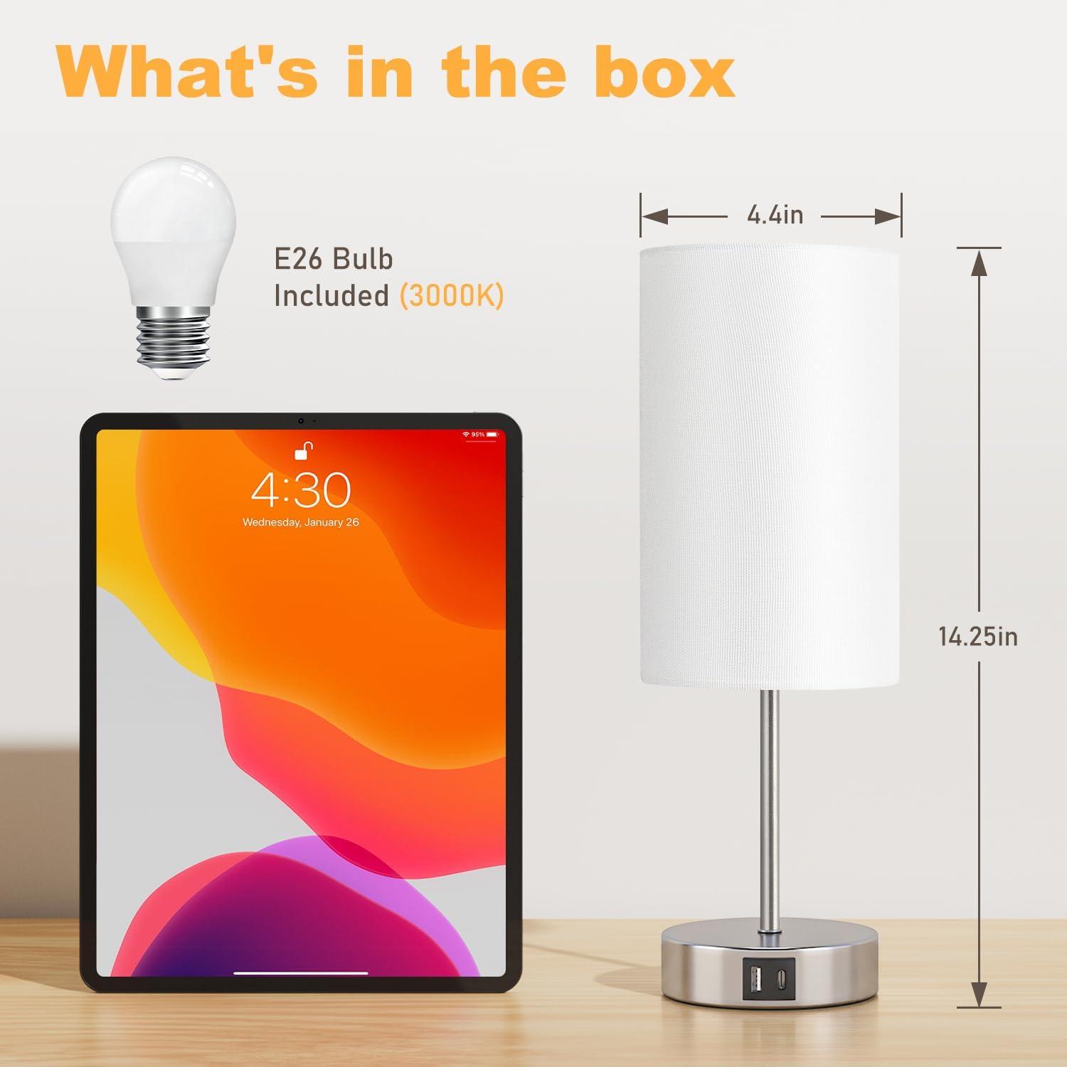 Ebern Designs Table Lamp For Bedroom, 3 Way Dimmable Touch Lamp With Dual Charging Station, Small Bedside Lamps For Night Stands, Living Room, Office(LED Bulb Included)