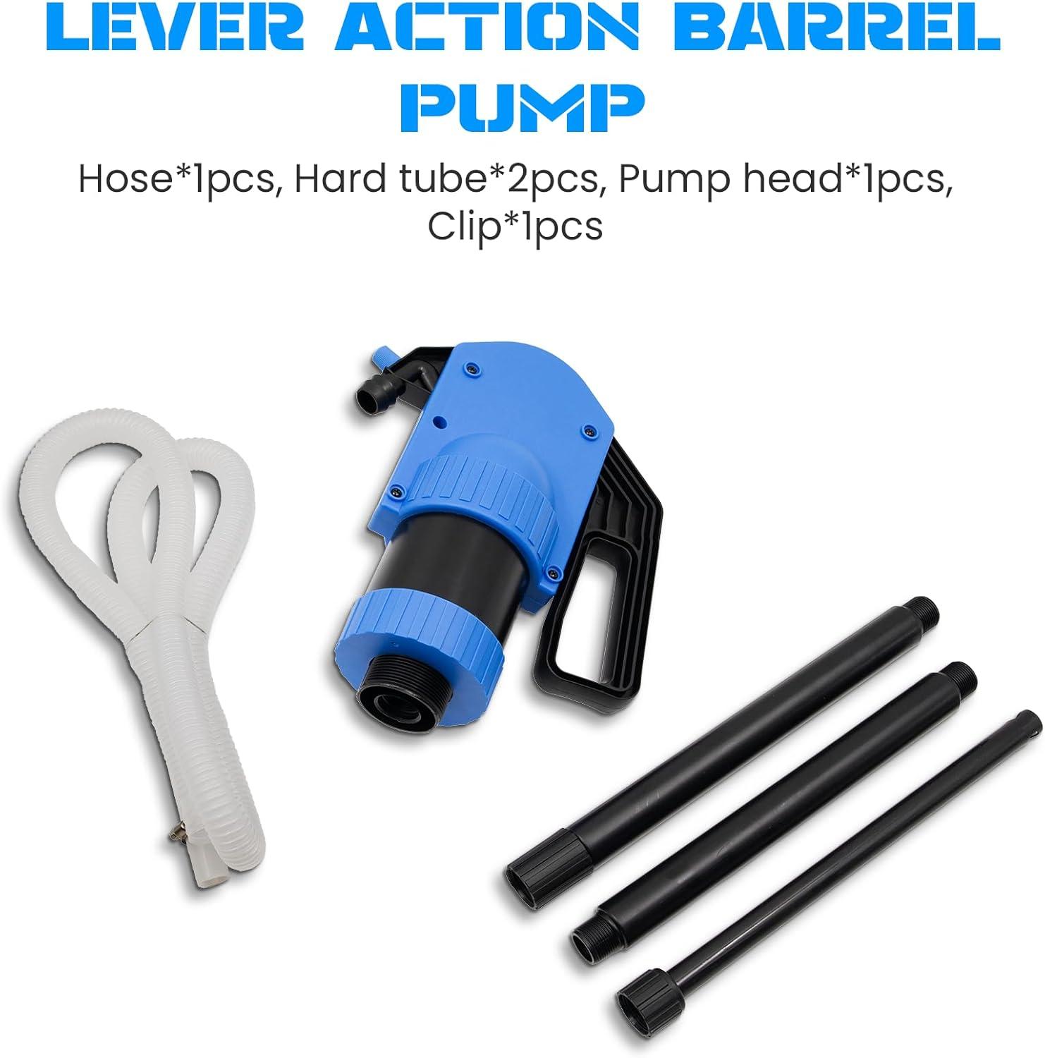 Lever-operated Drum Pumps.55 Gallon Plastic Hand Lever Drum Pump is 1 Pint Per Stroke.Lever Action Drum Pump for High Viscosity Oils, Agricultural Chemicals with 2 Meters of 3/4” Corrugated Hose