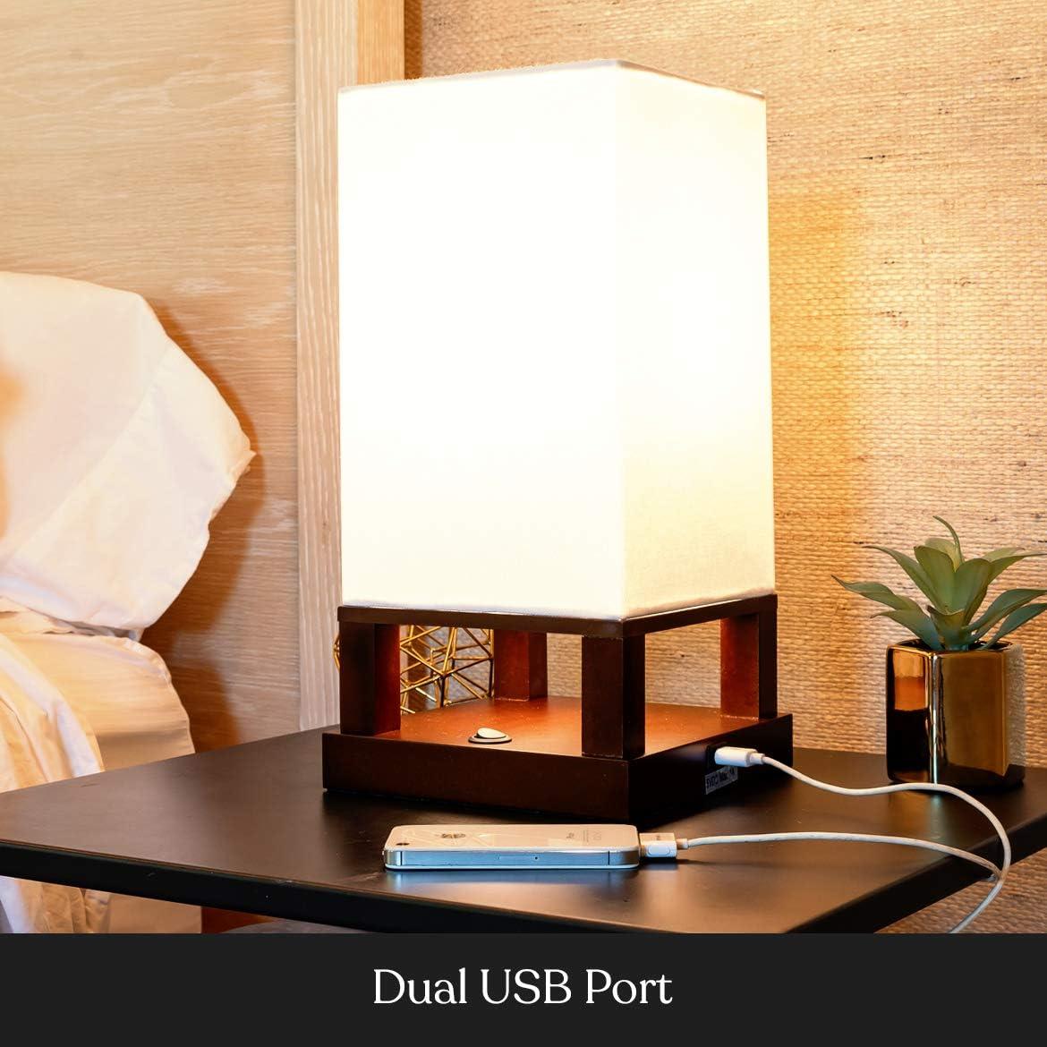 Brightech Maxwell 14 in. Mid-Century Modern LED Bedside Table Lamp with Fabric Square Shade