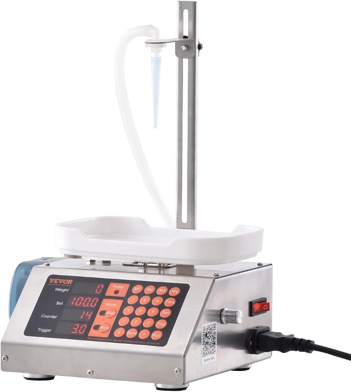 VEVOR Paste Liquid Filling Machine 5-300g,1L/min Flow Rate, Peristaltic Pump Digital Control Automatic Weighing Bottle Filling Machine for Soy Sauce, Drink, Vinegar, Milk, Alcohol,Low Viscous Liquids