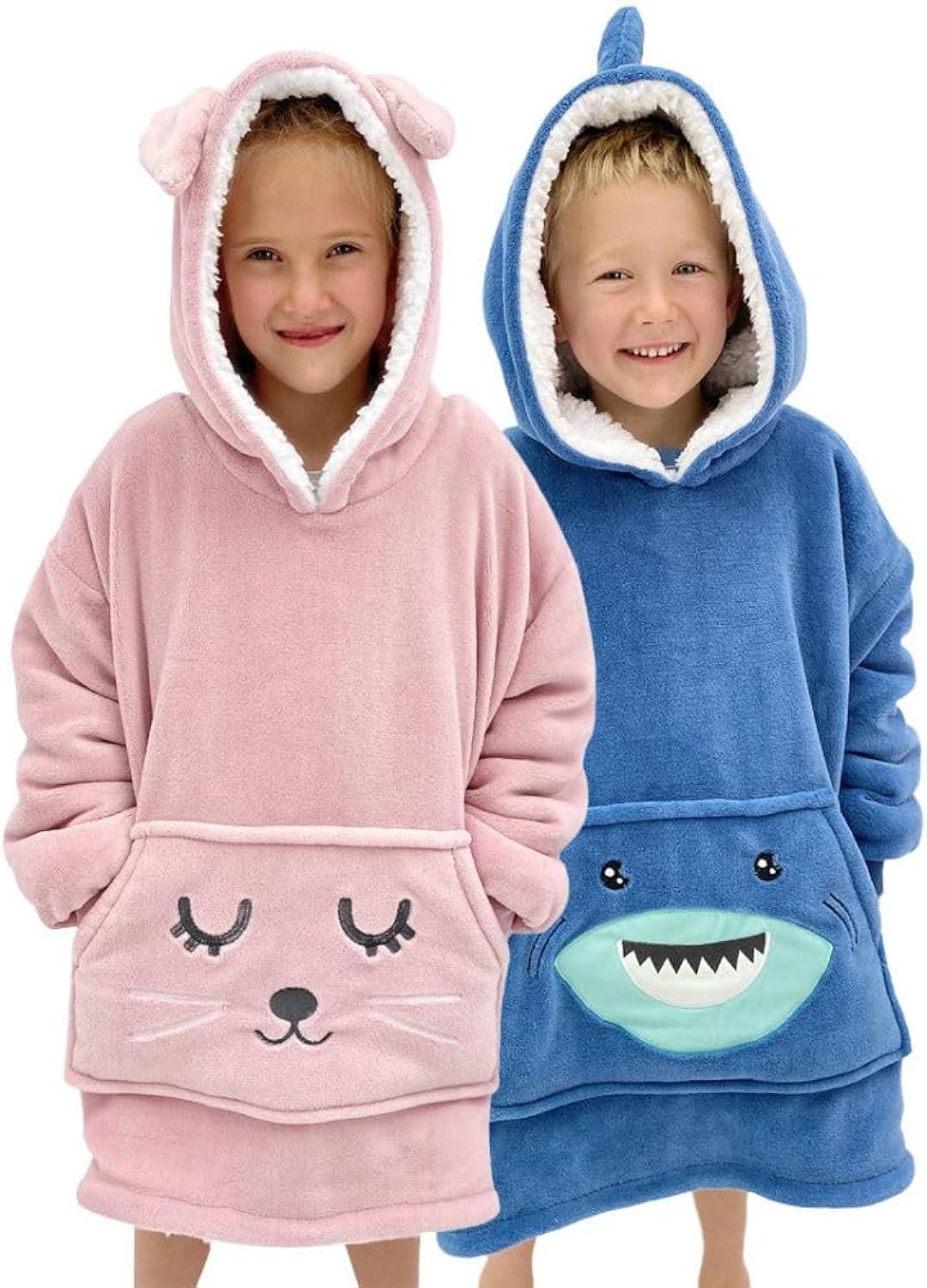 Wearable Animal Blanket Hoodie for Kids 3-10yr, Comfy Hooded Blanket for Girls and Boys, Toddler