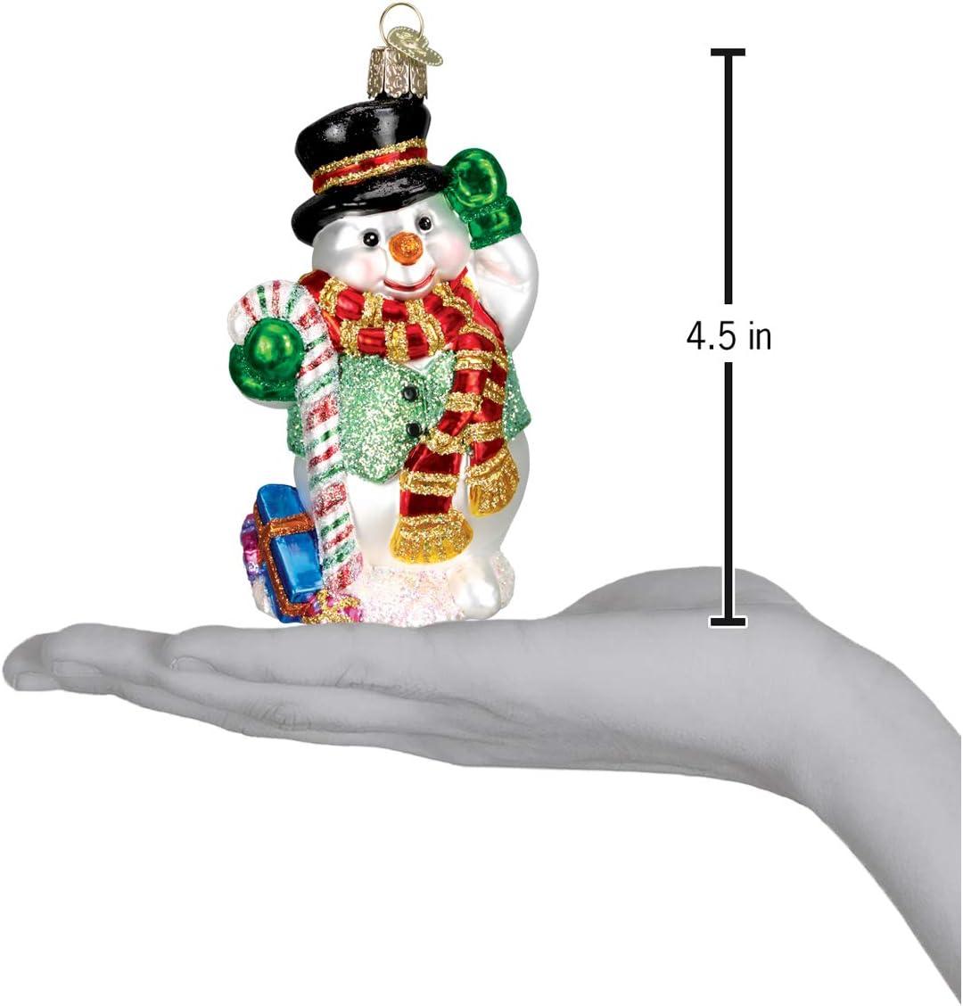 Old World Christmas Candy Cane Snowman Glass Blown Ornament