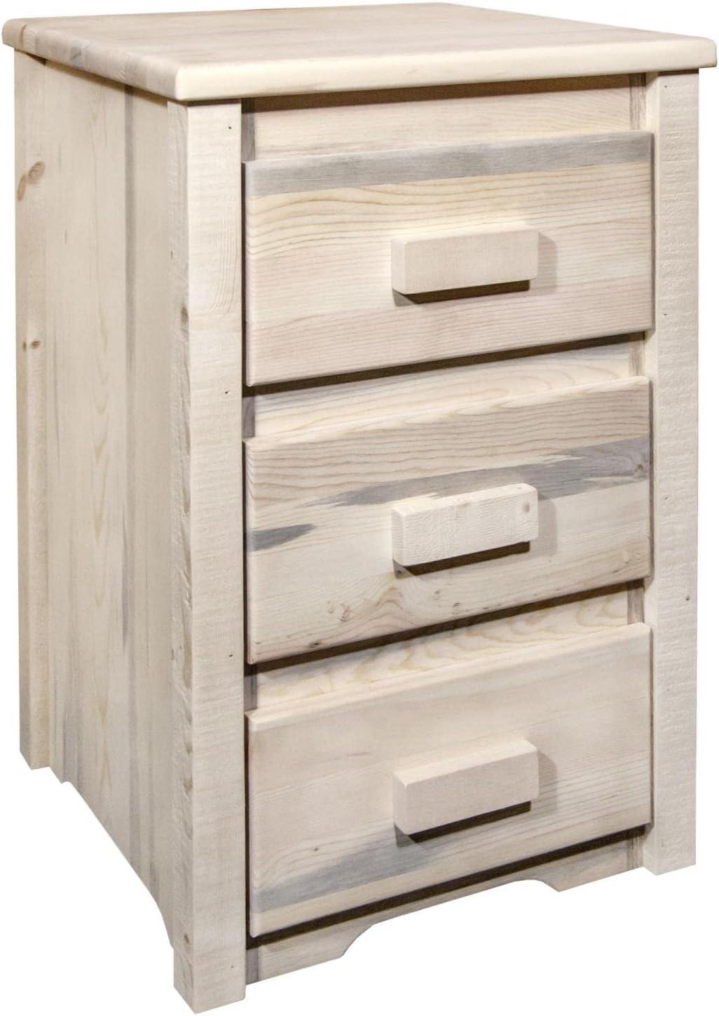 Natural Pine 3-Drawer Rustic Nightstand