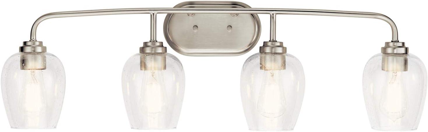 Elegant Brushed Nickel 4-Light Vanity with Clear Seeded Glass