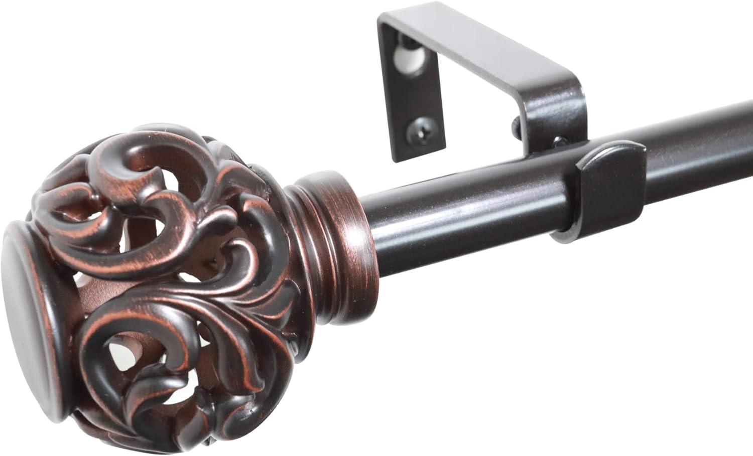 Adjustable Oiled Bronze Metal Curtain Rod Set with Finial