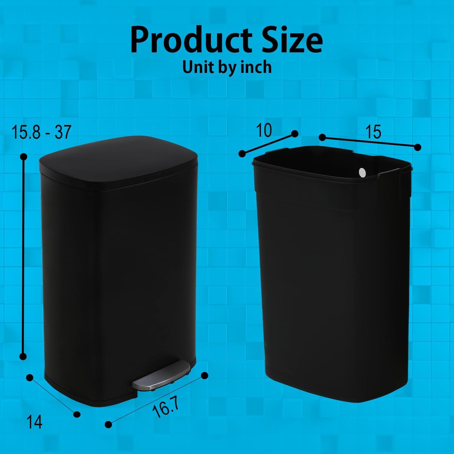 CL.HPAHKL 13 Gallon (50L)Trash Can ,Kitchen Trash Can, Stainless Steel with Lid, Foot Pedal and Inner Bucket, Fingerprint-Resistant Soft Close Lid Garbage Can, Pedal Rubbish Bin for Home Office