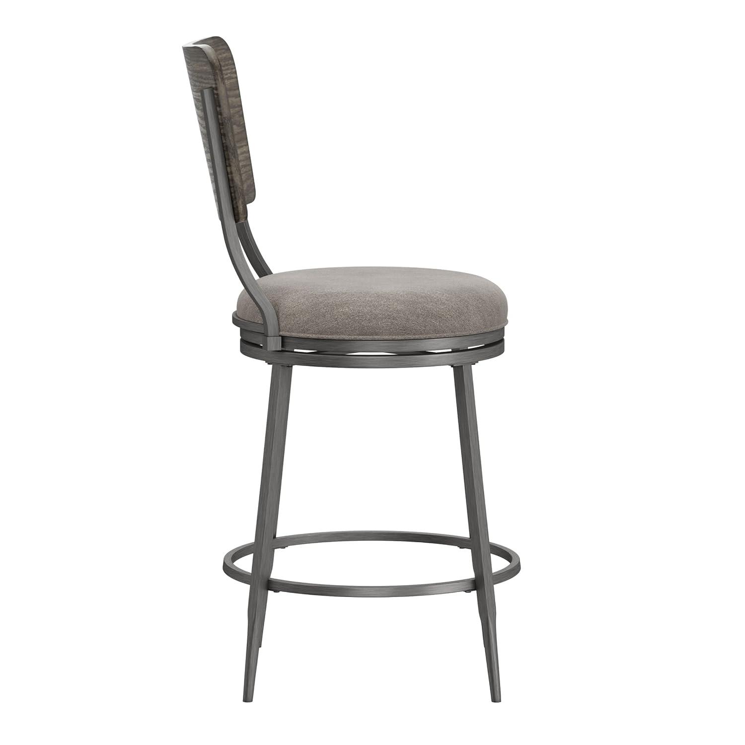 Hillsdale, Garren Metal Counter Height Swivel Stool with Wood Panel Back, Rubbed Pewter