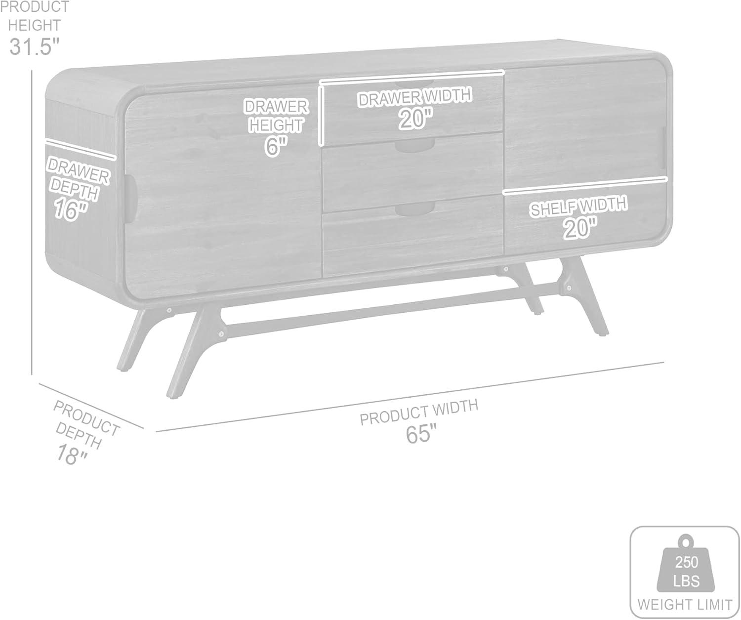 Kendra Brown Acacia Wood 3-Drawer Sideboard Buffet