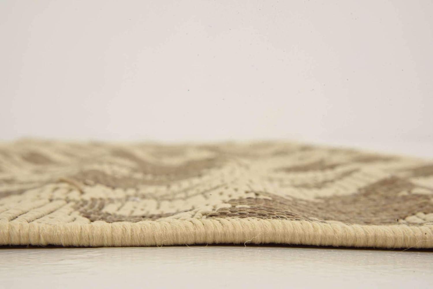 Brown and Beige Abstract Outdoor Synthetic Area Rug