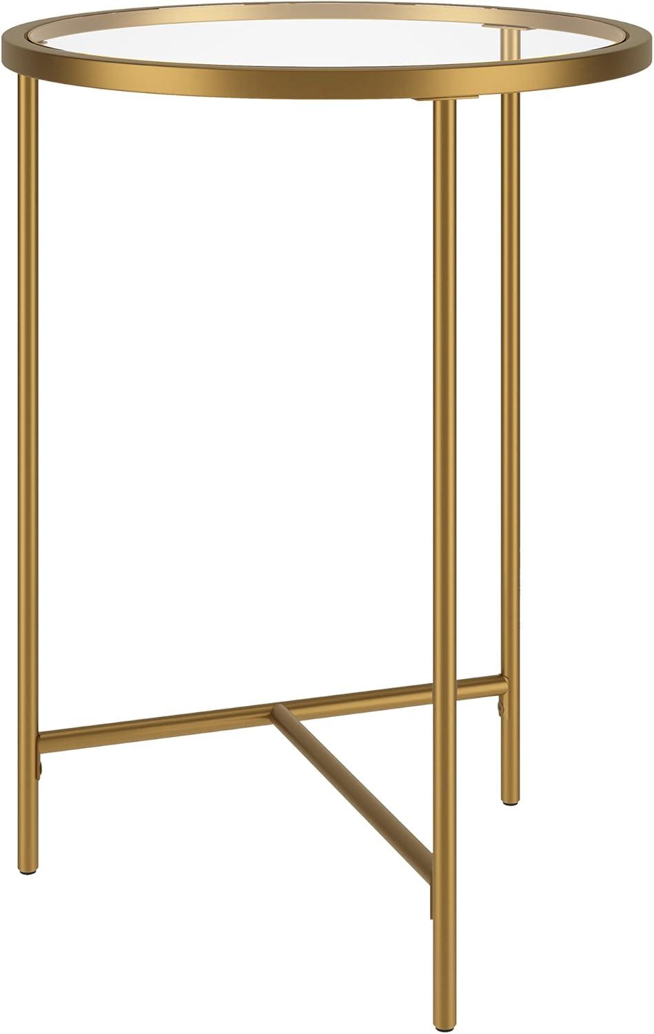 Evelyn&Zoe Berenson 18" Wide Round Side Table with Glass Top, Gold