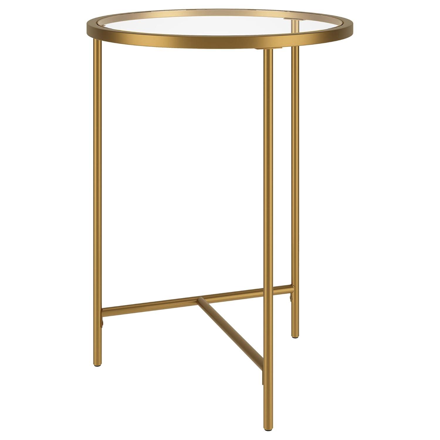 Evelyn&Zoe Berenson 18" Wide Round Side Table with Glass Top, Gold
