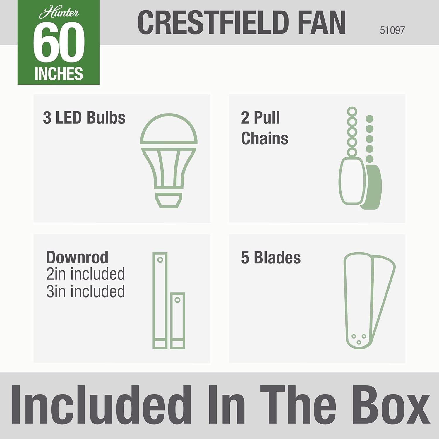 60" Crestfield 5 - Blade Ceiling Fan with Pull Chain and Light Kit Included