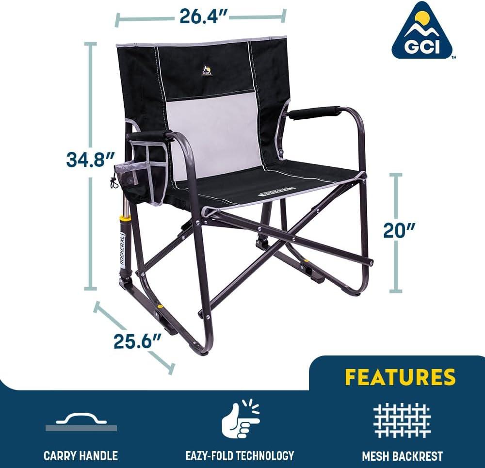 GCI Outdoor Freestyle Rocker XL Oversized Foldable Rocking Chair, Black