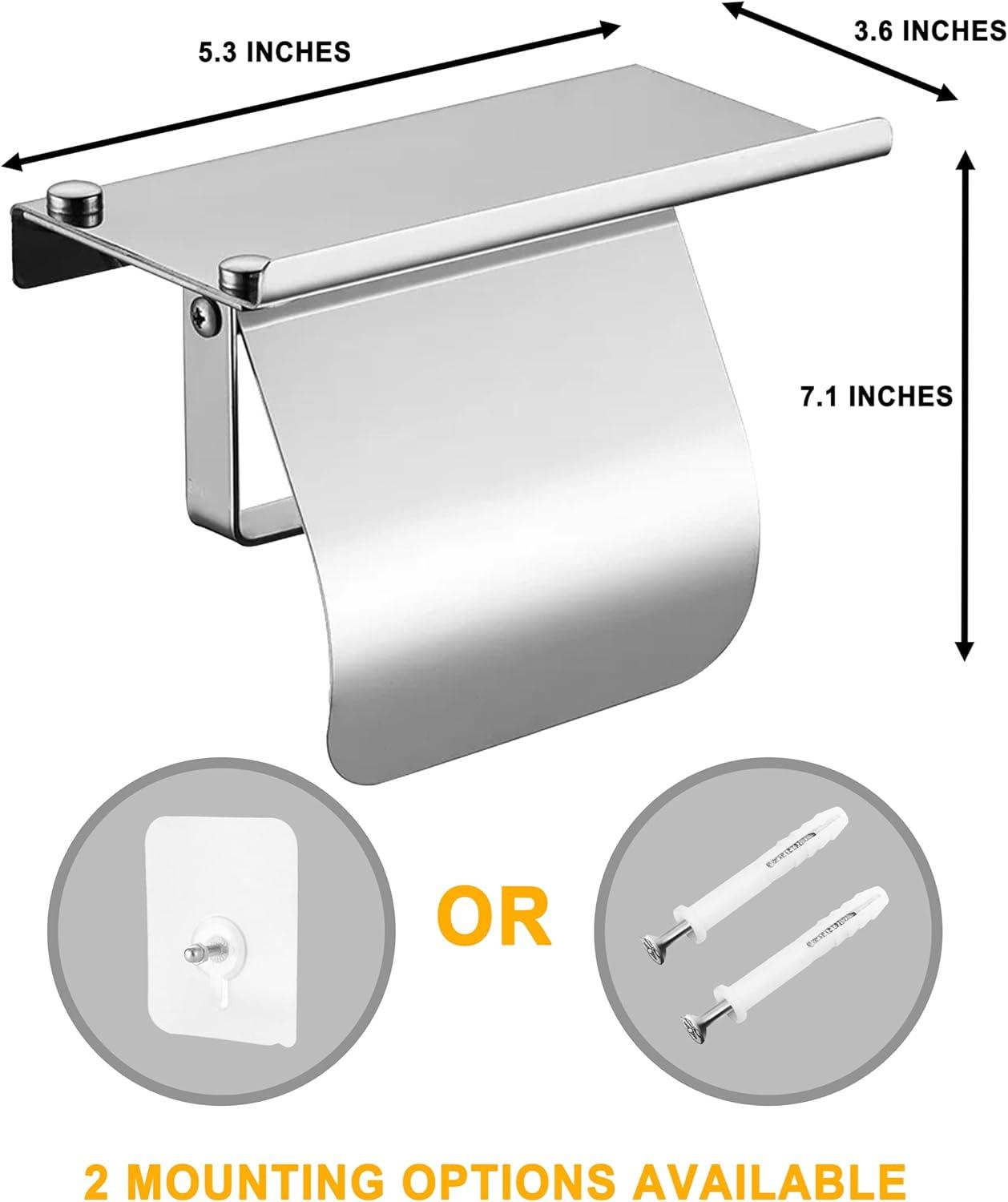 Polished Chrome Stainless Steel Toilet Paper Holder with Phone Shelf